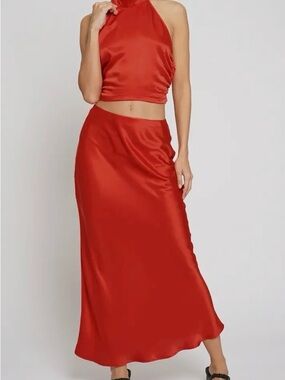 Red Satin Maxi Skirt